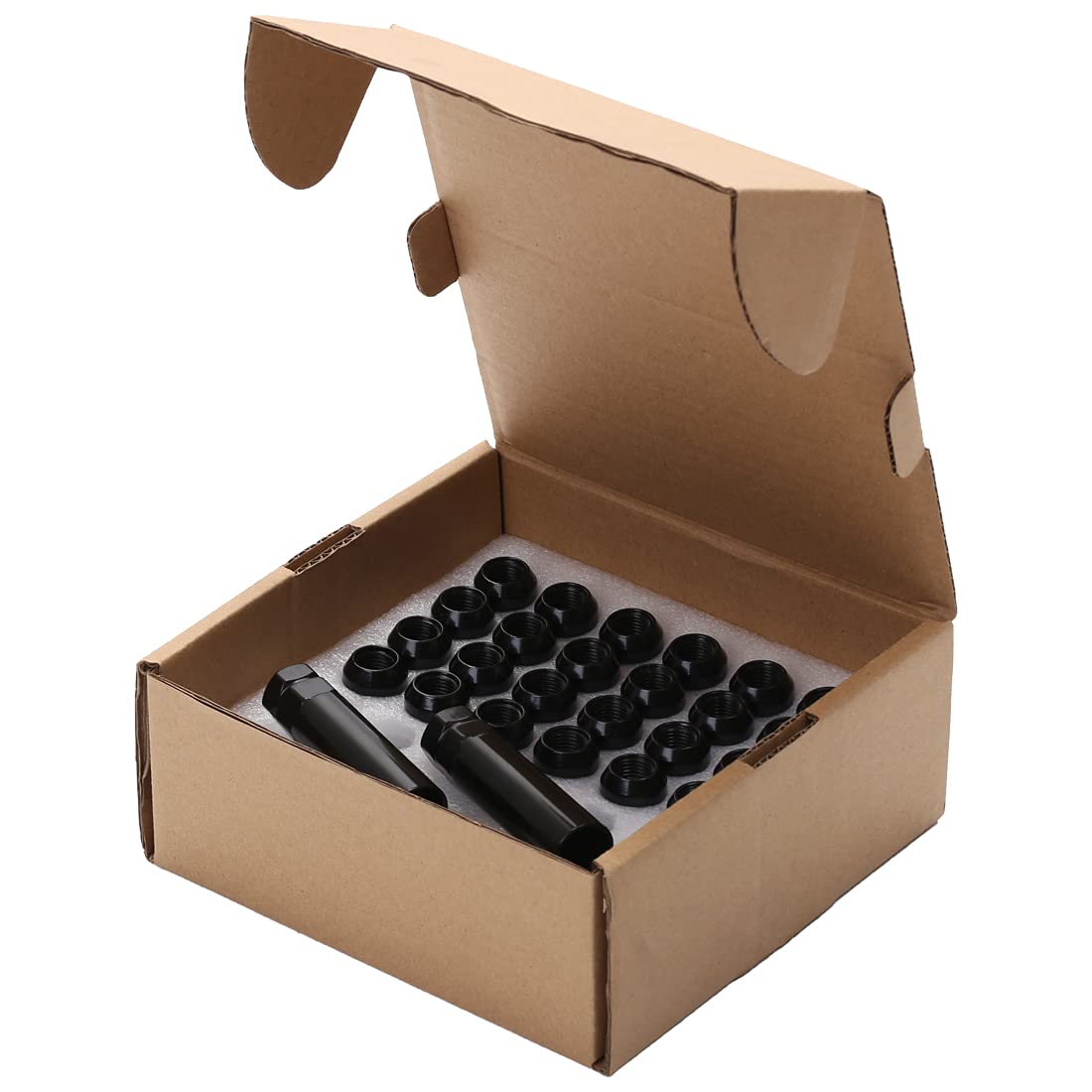 Acorn M14x1.5 Black Lug Nuts - 2" Tall, Set of 24 pcs, 2 Socket Keys, 14mmx1.5