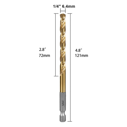 SALI Cobalt Drill Bit Set 10 Pack 1/4 Inch High Speed Steel Jobber Drill Bits with 1/4" Hex Shank for Quick Chucks Twist Drill Bits for Hardwood, Aluminum, Metal, Copper, Alloyed Steel