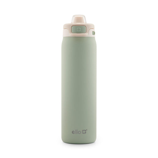 Ello Pop & Fill 22oz Stainless Steel Water Bottle with QuickFill Technology, Double Walled and Vacuum Insulated Metal, Leak Proof Locking Lid, Sip and Chug, Reusable, BPA Free, Pistachio