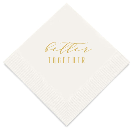 Weddingstar 3-Ply Gold Foil Cocktail Napkins White - Better Together