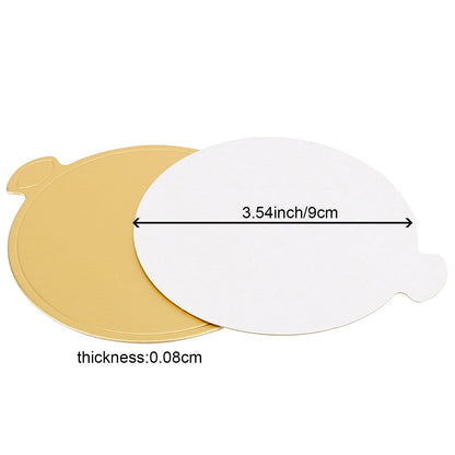 SEUNMUK 300 Pcs 3.5 Inch Mini Round Golden Cardboard Mousse Cake Base, Food Grade Grease-Proof Disposable Golden Cake Cardboard