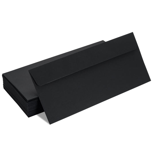 Faynore 100 Pack Thickened #10 Business Envelopes, 4-1/8 x 9-1/2 inch Colorful Invitation Envelopes, Great for Greeting Cards, Mailing, Checks, Postcards, Weddings, Invitations, Tickets (Black)