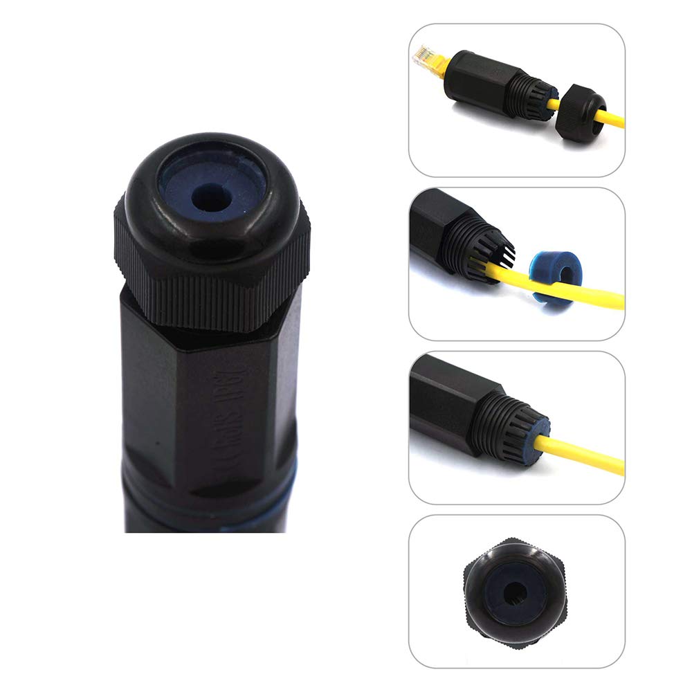 VCE IP68 Waterproof RJ45 Coupler Cat6/Cat5E/Cat5,3-Pack Shielded Outdoor Ethernet Cable Connectors Female to Female, Network LAN Cable Extender