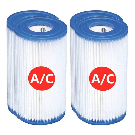 Pool Filters Type A or C - Compatible with All Intex & Bestway Pool Filter Cartridge Pumps Rated 500/2,500 GPH - Replacement Pool Filters Cartridge Type A/C for Above Ground Pools (4 Pack)
