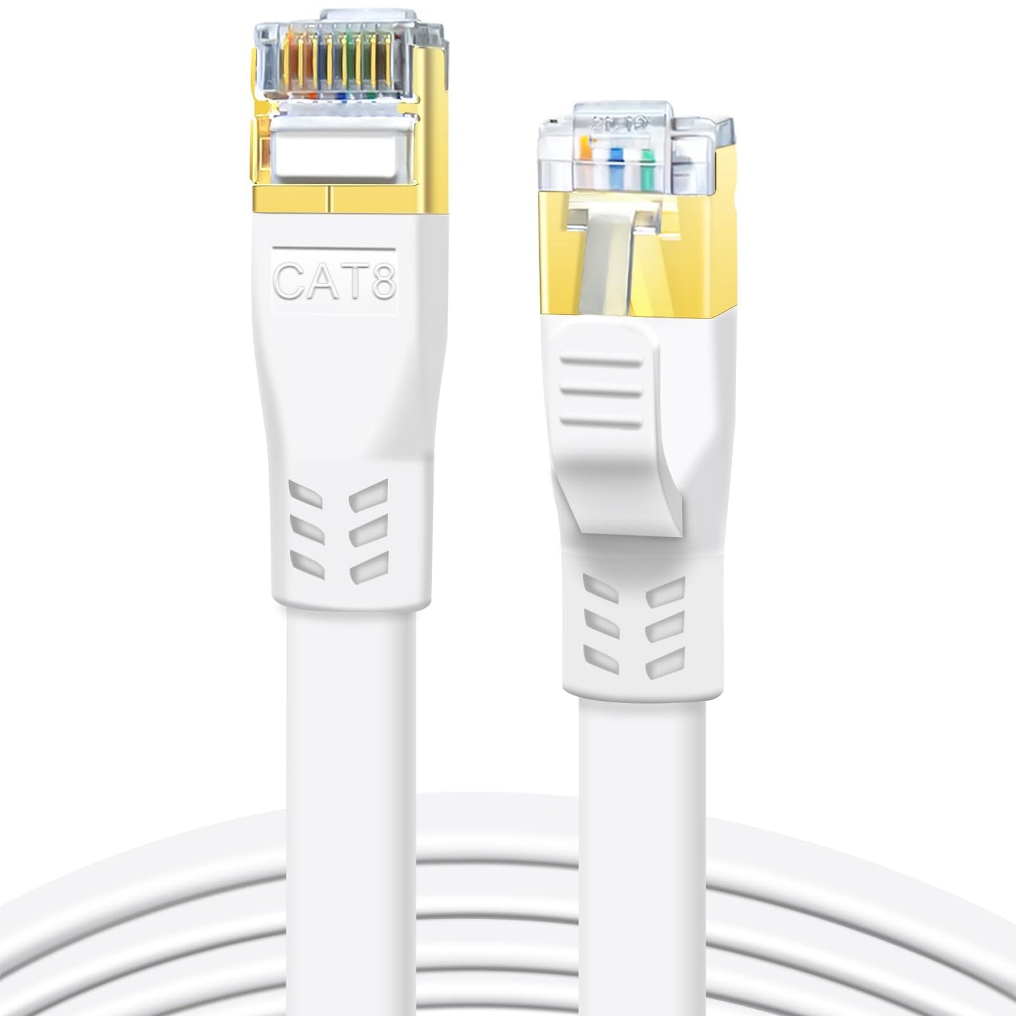 DDMALL CAT 8 Ethernet Cable 82ft, High Speed 40Gbps 2000MHz Flat CAT8 Patch Cord, Gigabit Internet Network LAN Cable with Gold Plated RJ45 for Gaming, Modem, Router, X box, PC (82ft White)