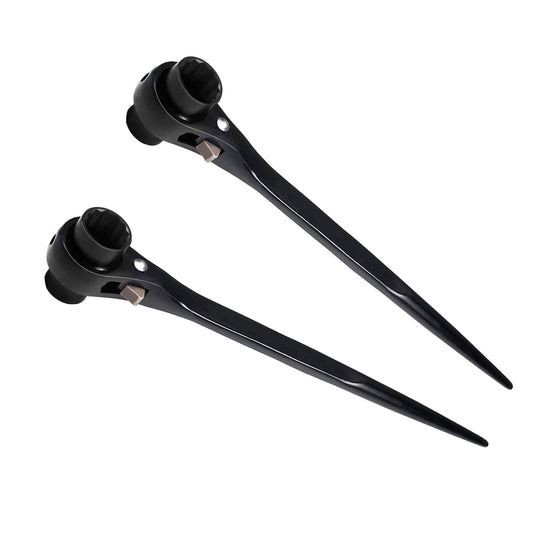 19mm x 22mm Spud Ratchet Wrench Set, 2 Pcs Dual-Head Ratcheting Spanner, Professional Scaffold Podger Wrench with Pry Bar End