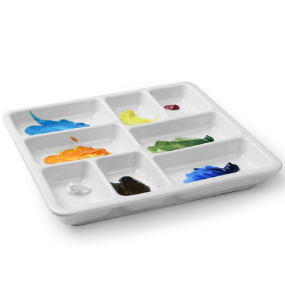 MEEDEN 8-Well Ceramic Artist Paint Palette, Square Porcelain Watercolor Palette, White Ceramic Mixing Tray for Gouache, Oil, Acrylic & Tempera Painting, 7''×7''× 0.8''