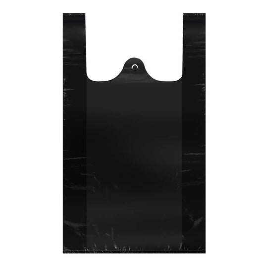 T Shirt Bags, Black Plastic Grocery Bags with Handles in Bulk for Shopping and Restaurant, Bolsas De Plastico para Negocio, 12 x 20 inch (200 Pcs)