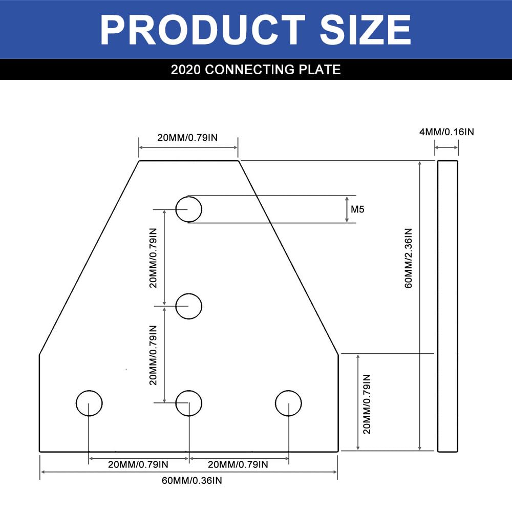 SeekLiny 2020 Aluminum Extrusion Connector Bracket Set Included 10PCS Joint Plates,50Pcs M5 T-Slot Nuts and 50Pcs M5x8mm Hex Socket Cap Screw for 2020 Series Aluminum Profile 3D Printer Frame