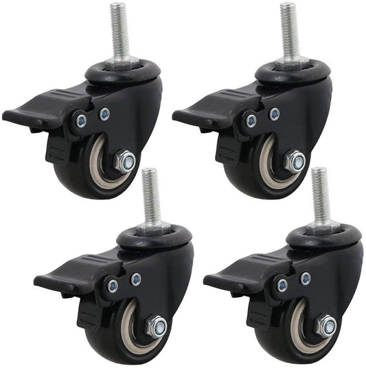 Set of 4 Stem Caster Wheels Swivel Castors 1.5" with Brakes Heavy Duty Furniture Casters No Noise Wheel for Workbench Furniture DIY Carts