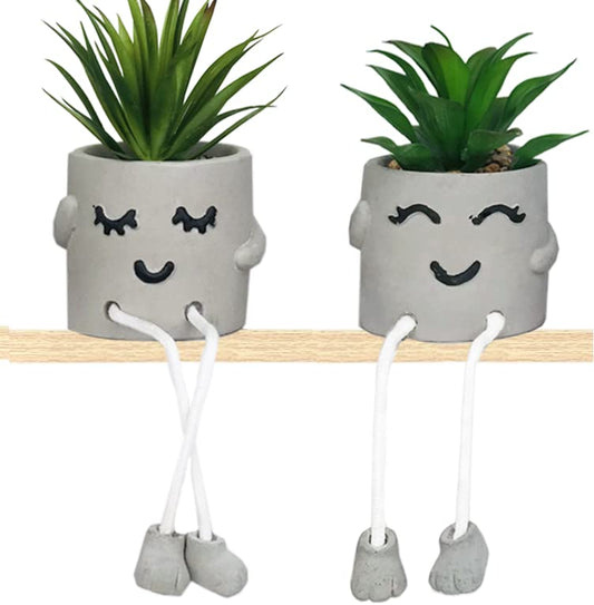 2Pack Cute Artificial Succulent Plant in Pot,Funny Hanging Legs Plant Small Artificial Potted Plant Faux Succulent for Table Desk Shelf Office Home Decor