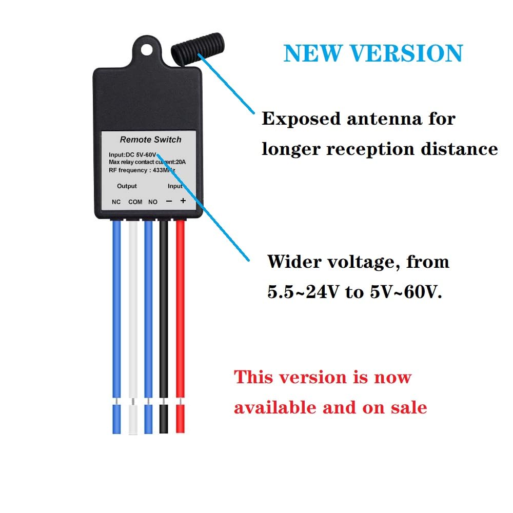 QIACHIP Mini Wireless Remote Control Switch DC 6V 12V 24V 48V 60V 1CH Channel RF Relay Switch Receiver Transmitter for LED Light, Car Battery ON/Off