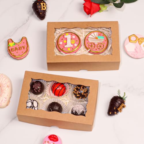 OSPAKTEK50pcs 7x4.3x2 Inches Brown Bakery Boxes for Cookies, Strawberries, Cake Pops, Truffles, Cakesickles, Charcuterie - Christmas, Valentine's, Mother's Day