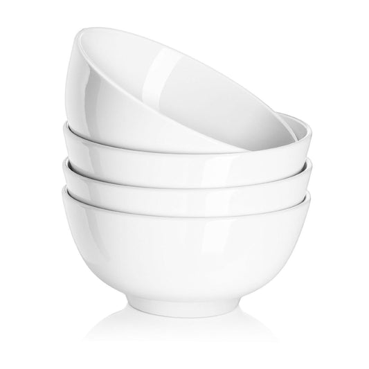 DOWAN Soup Bowls, Ceramic Cereal Bowls, 22 Ounce Bowl Set of 4, Sturdy & Stackable, Dishwasher & Microwave Safe, White Bowls for Rice Pasta Salad Oatmeal Mixing