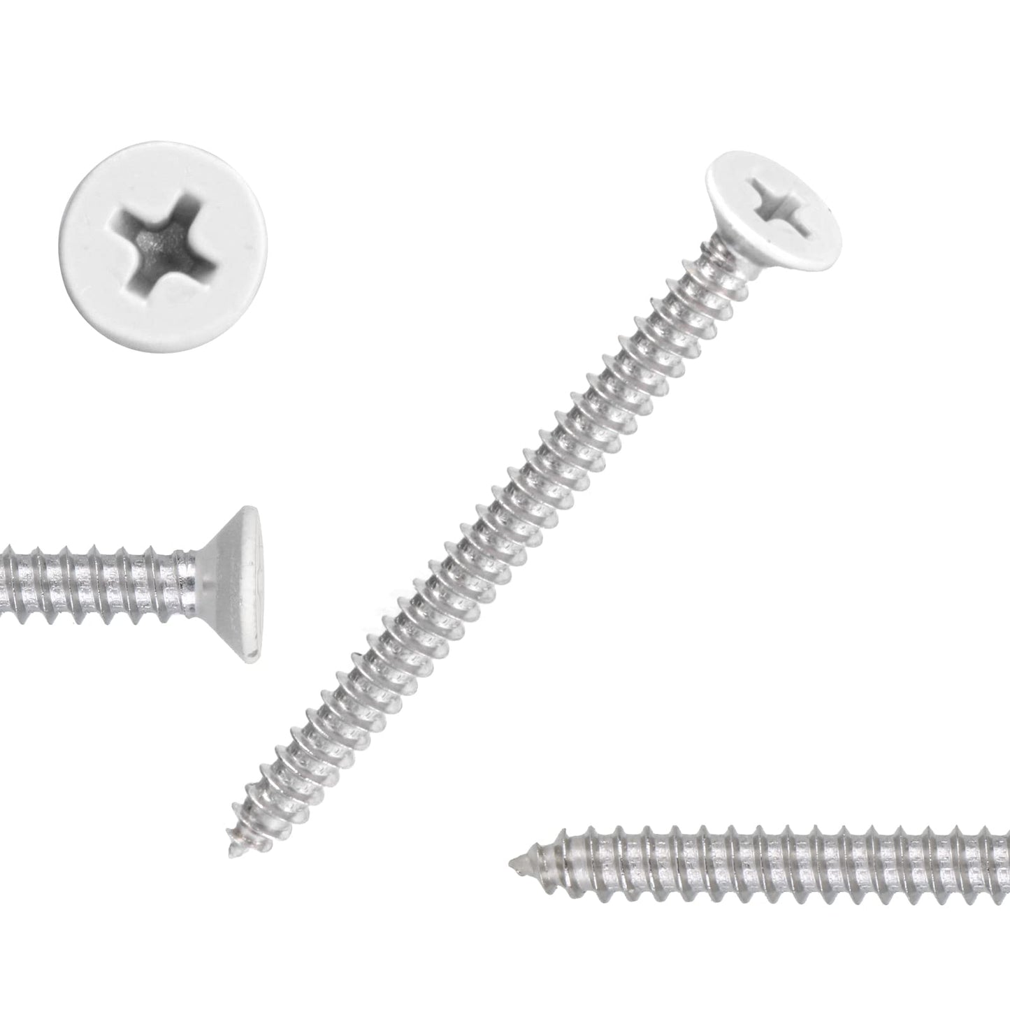 White Head 100 PCS #8X2 Stainless Steel Phillips Flat Head Wood Screws,Stainless Steel 18-8 A2(304) Screw,Home Screw Kit by QISHENG