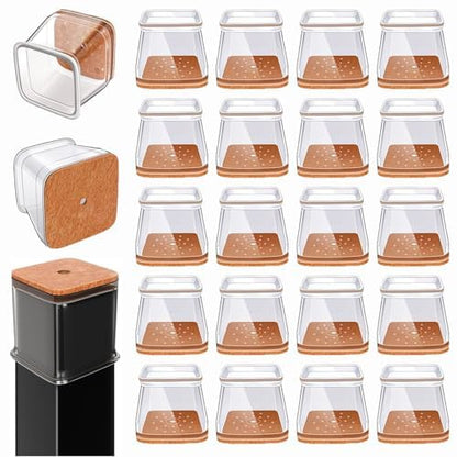 Chair Leg Floor Protectors Square for Hardwood Floors Silicone Covers to Protect Wood Tile Floors Scratches Felt Pads Furniture Leg Caps Reduce Noise Clear - 32 Pcs (Fit:1-1/16" to 1-1/2")
