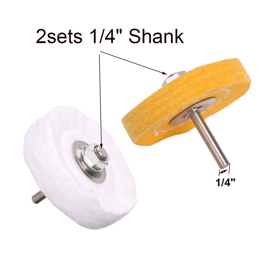 SCOTTCHEN 3" Buffing Polishing Wheels Soft(30Ply)/ Fine(50Ply)/ Medium(36Ply)/ Coarse 1/2" Thick/Rough 1/2" Thick 3/8" Arbor Hole with 2sets 1/4" Shank for Drill - 5Pack