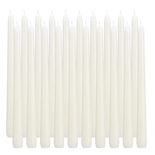 flamecan Ivory Taper Candles, Set of 20 Unscented and Smokeless 10 Inch Candles Long Burning, Paraffin Wax with Cotton Wicks for Burning Approxinately 7-8 Hours Time (F2023008)