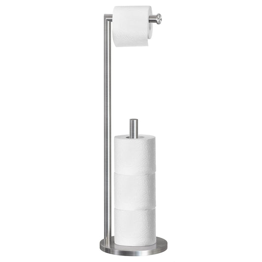 Free Standing Bathroom Extra Toilet Paper Holder Stand for 3-4 Jumbo Rolls, Brushed Nickel Stainless Steel Rustproof Spare Tissue Paper Roll Dispenser Storage Reserve Function (silver)
