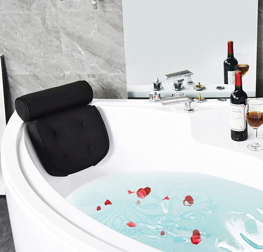 ALINK Bath Pillow Spa Bathtub Cushion Head,Neck,Shoulder and Back Support Rest with 4 Non-Slip Strong Suction Cups（Black）