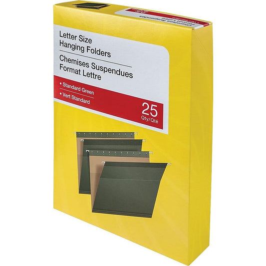Staples Standard Green Hanging File Folders - Letter Size - 25 Pack