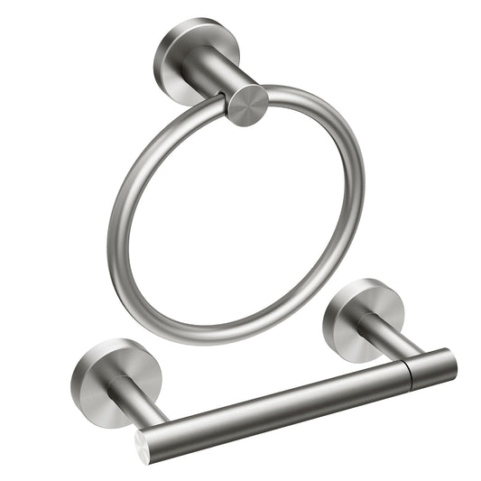 FORIOUS Toilet Paper Holder Towel Ring, Double Pivoting Commercial Toilet Tissue Roll Holders, SUS304 Stainless Steel Bathroom Hardware Set for Bathroom, RV, Wall Mounted, 2 Pieces, Brushed Nickel