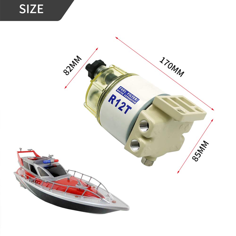 Anxingo R12T Fuel Filter Water Separator 120AT NPT ZG1/4-19 with 2 Fittings, 2 Plugs Complete Combo Filter for Marine Diesel Engine Lawn Mower