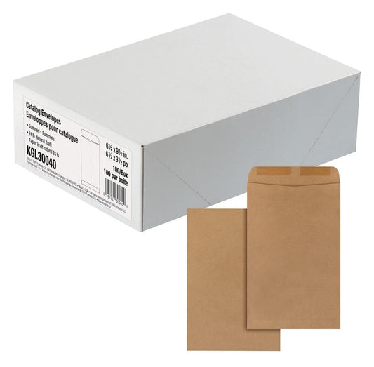 Quality Park Envelopes, 6-1/2 x 9-1/2 Inch Catalog Envelopes, Gummed Flap, 24 lb Natural Kraft, 100 Count - Ideal for Mailing and Storage