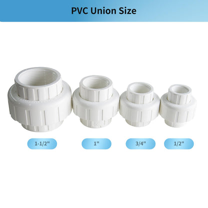 LESSO 4pcs 3/4 inch PVC Female Thread Union,PVC Coupling,Furniture Grade for Water Systems,SCH40 White
