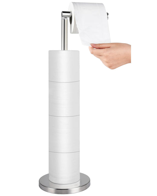 Freestanding Toilet Paper Holder Stand with Reserve, Hold 4 Extra Tissue Rolls, Chrome Finish, Housen Solutions