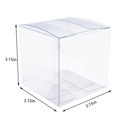 50Pcs Clear Favor Boxes, Individual Transparent Cube Candy Boxes, Plastic Gift Box for Wedding Birthday Thanksgiving Halloween Christmas New Year Party(3.15 inch)