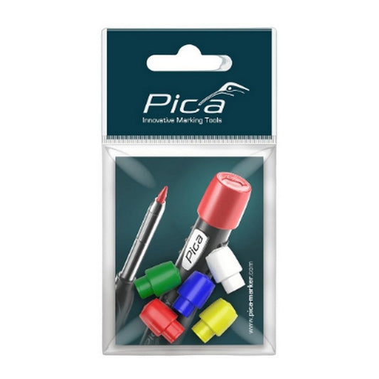 PICA BIG Dry Pica Caps for Pica Dry 240 - Coloured Caps for Quick Optical Marking - 5 Pack - White, Yellow, Red, Blue, Dark Green