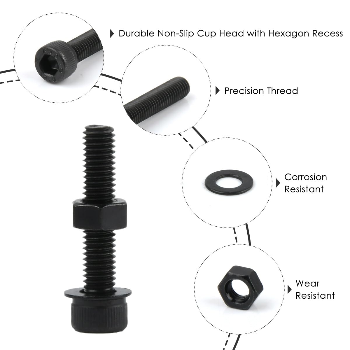 TIMESETL 1760pcs M2 M3 M4 M5 Metric Screw Assortment, Grade 12.9 Alloy Steel Hex Socket Screws Bolt with Hex Nuts Washers, Black Metric Screw Kit with 4PCS Hex Wrenches