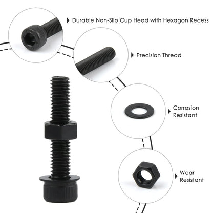 TIMESETL 1760pcs M2 M3 M4 M5 Metric Screw Assortment, Grade 12.9 Alloy Steel Hex Socket Screws Bolt with Hex Nuts Washers, Black Metric Screw Kit with 4PCS Hex Wrenches