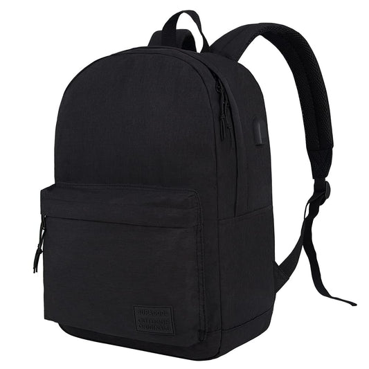 SUPACOOL Casual Laptop Backpack with USB Charging Port for Men and Women, School Bookbag for College, Lightweight Pack Back(Dark Black)