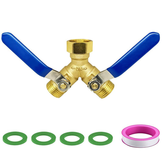 304 Stainless Steel Garden Hose Splitter 2 Way Heavy Duty,Full Flow Hose Y Splitter with Long Handle, 3/4" GHT Thread Y Valve Water Garden Hose Tap Adapter