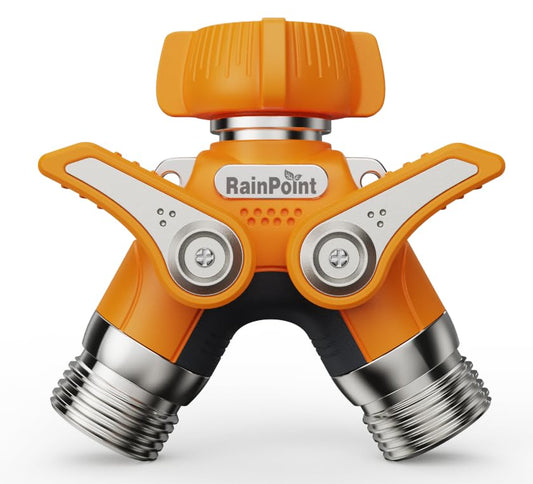 RAINPOINT Hose Splitter 2 Way Heavy Duty Outdoor Faucet(151C Orange)-1pcs