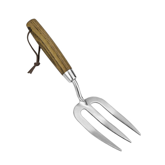 Garden Hand Fork, Hand Weeding Fork with Sharp Tine for Easy Uprooting Large Weeds, Stainless Steel Garden Fork, Comfortable Grip Wood Handle Hand Fork for Fast Weeding, Loosening Soil and Composting
