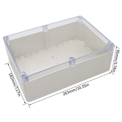 LeMotech ABS Plastic Junction Box Dustproof Waterproof IP65 Electrical Box Universal Project Enclosure Grey with PC Transparent/Clear Cover 10.4 x 7.2 x 3.7 inch (263 x 182 x 95 mm)