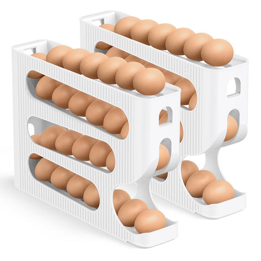 Egg Storage for Fridge, Automatic Rolling Egg Holer for Refrigerator, Countertop, Kitchen - Space-saving Roller/Dispenser/Container/Tray/Organizer for Fridge - 2 Packs for 56 Large-size Eggs