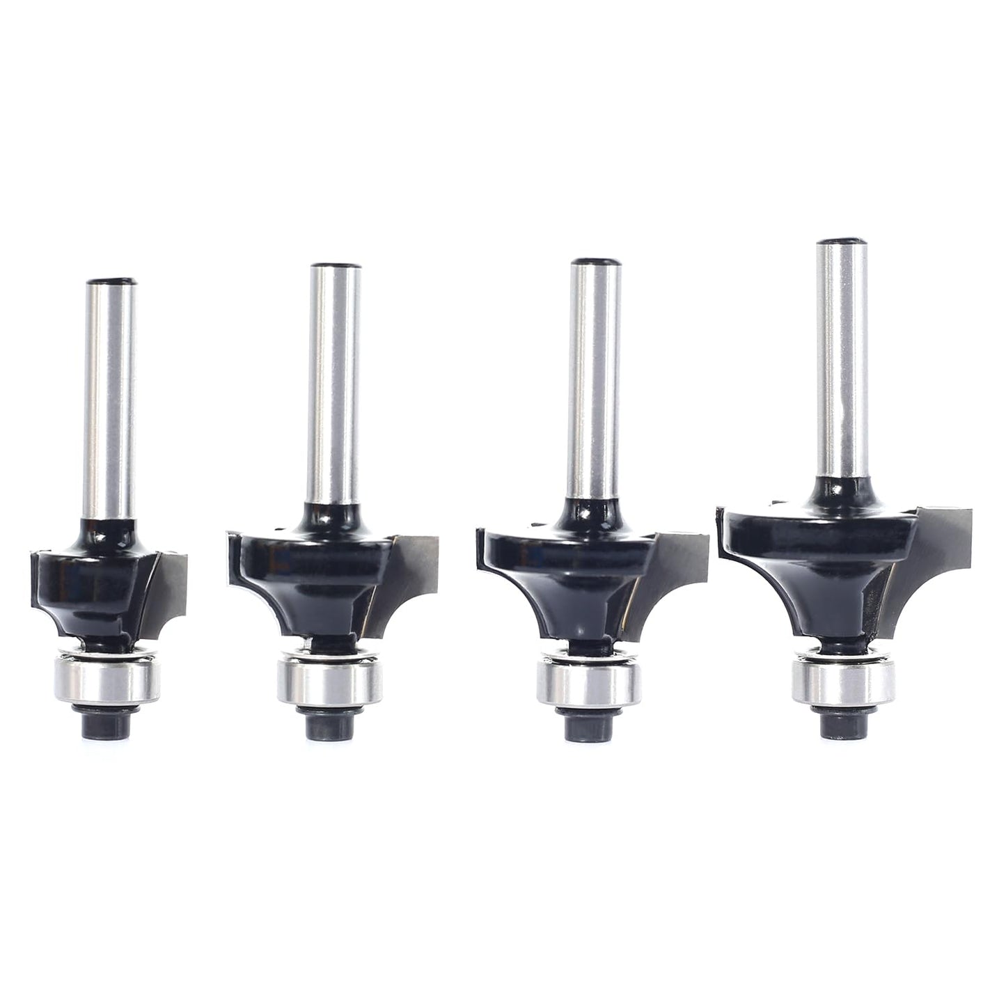 SICWOOD 4pc Roundover Router Bit Set, 1/4 Shank, Carbide, 2 Flute, 1/8", 1/4", 3/8", 5/16" Round-Over Cut, Router Bit Set, Woodworking, CNC Router