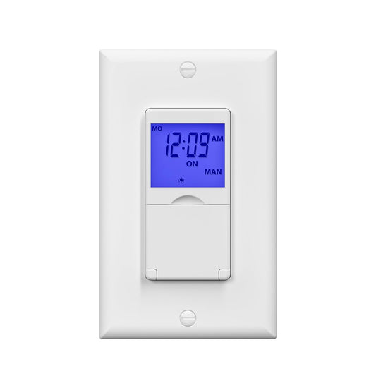 BN-LINK 7 Day Programmable in-Wall Timer Switch for Lights, Digital Light Switch Timer Indoor, Single Pole and 3 Way (Compatible with SPDT) Both Use, Neutral Wire Required, Blue Backlight, ETL Listed