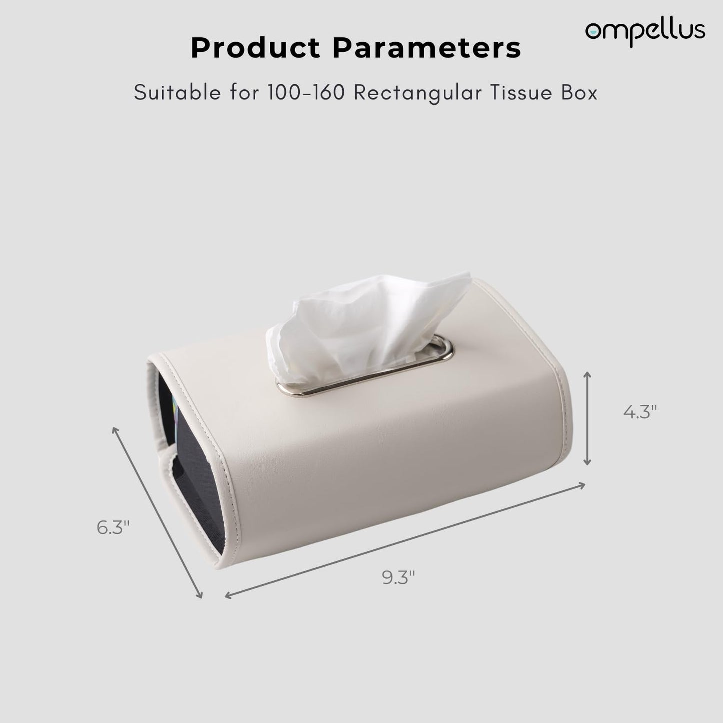 Ompellus Premium PU Leather Car Tissue Holder, Classic Style, Rectangular, Black