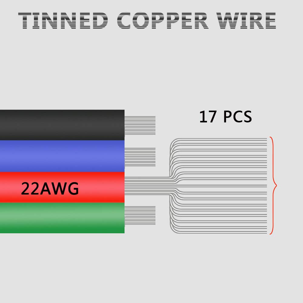 LEADTOPS 22AWG 4pin LED Electric RGB Wire 22 Gauge 100ft 30m Conductor Extension Cable Line Cord for RGB LED Strip 5050 3528