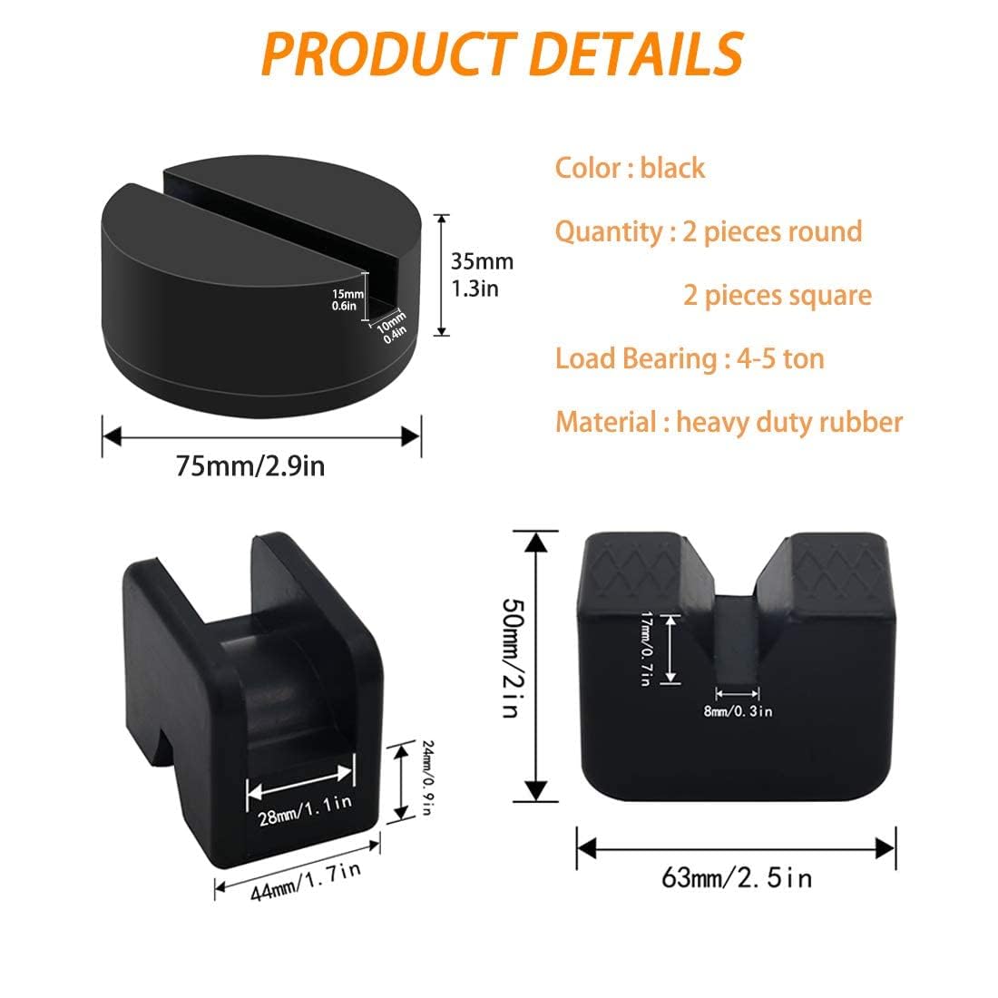 HXXF 2 Types Jack Stand Pads Adapter 4 Ton Universal Rubber Slotted Frame Rail Pinch welds Protector for Jack Stand (Black)