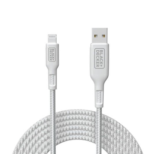 BLACK+DECKER Lightning to USB Cable - Fast Compatible iPhone Lightning Cable - Durable Braided iPhone Charger Cord - for Travel and Daily Use - Multiple Color + Length Options (White, 9 FT)