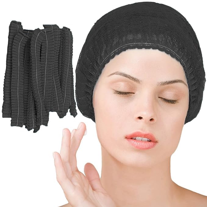 EZ Disposable Bouffant Cap 21 inch Hair Net Cap,100pcs Head cover, Polypropylene Elastic Free Size,Cosmetics, Beauty, Kitchen, Cooking,Food Handling,food process, clinics Home Industries(Black)