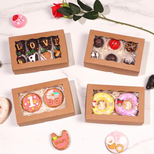 OSPAKTEK50pcs 7x4.3x2 Inches Brown Bakery Boxes for Cookies, Strawberries, Cake Pops, Truffles, Cakesickles, Charcuterie - Christmas, Valentine's, Mother's Day