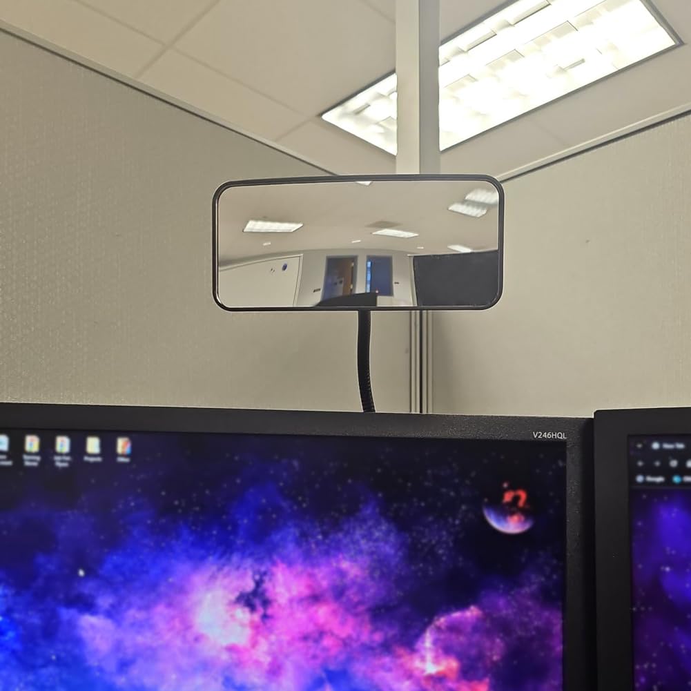 Glass Clip On Security Mirror, Ampper Flexible Convex Cubicle Mirror for Personal Safety and Security Desk Rear View Monitors or Anywhere (6.69" x 2.95", Rectangle)