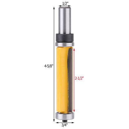 1/2" Shank Straight Router Bit Woodworking Flush Trim Router Bit Tool 2-1/2"L x 3/4''Dia with Long Cutter, Top and Bottom Bearing
